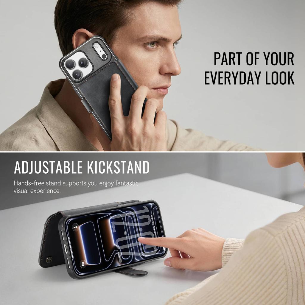 Magnetic Wallet Case for iPhone 17 16 15 14 13 12 Pro Max, PU Leather Flip Cover, RFID Card Holder, Stand, Slim Shockproof Case