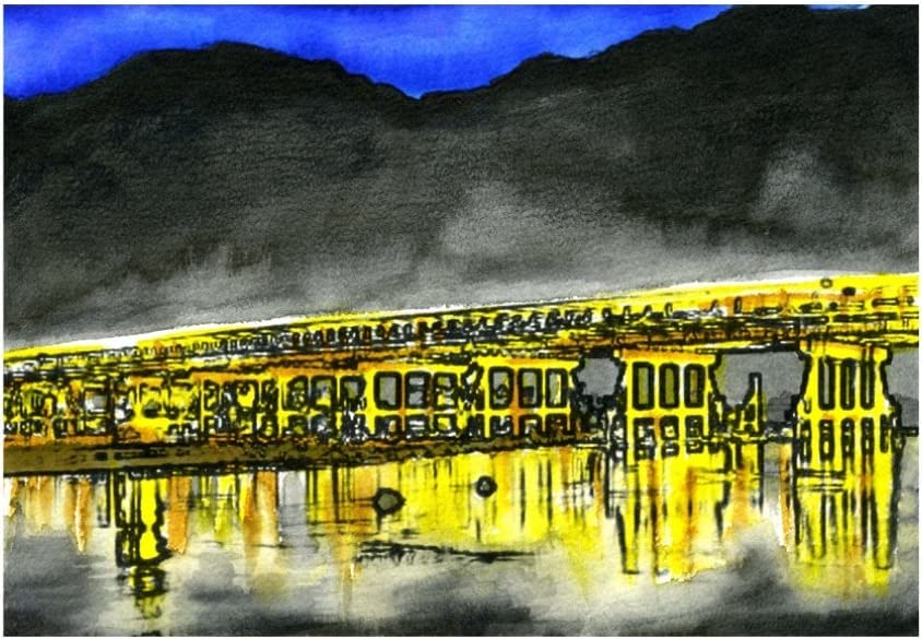 Coloring Book Akashiya Watercolor Brush 20 Colors Colorful Adult Coloring Four Seasons Togetsukyo Bridge In Winter [Adult Set] Set, + Book, Kyoto's 4