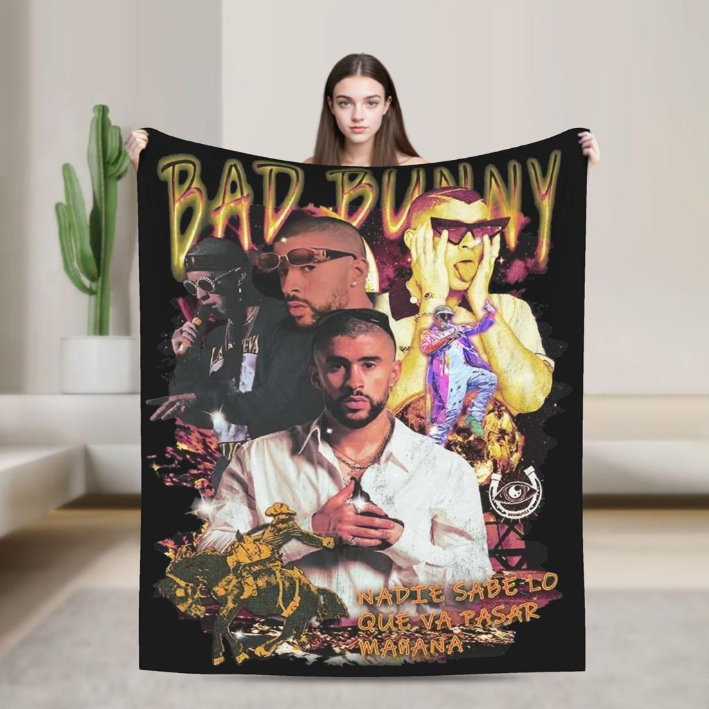 Bad Bunny Blanket Coral Fleece Plush Spring Autumn Multi-function Soft Throw Blankets for Sofa Office Bedspread