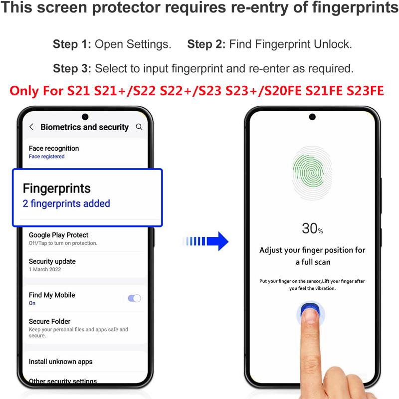 2pcs Fingerprint Unlock Tempered Glass Full Cover Screen Protector
