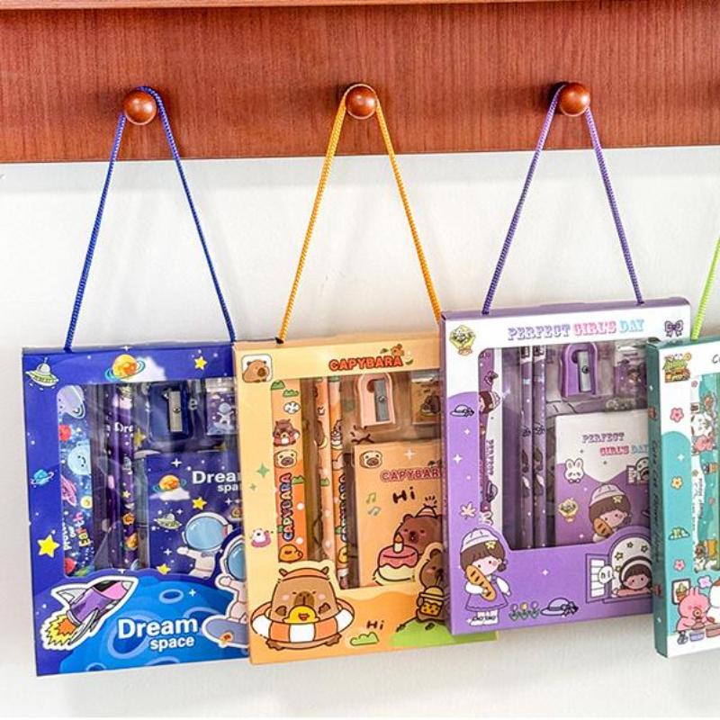 6 st/set Söt Tecknad Kapybara Pennor Brevpapper Set Kawaii Suddgummi Pennvässare Barn Elev Brevpapper Förnödenheter