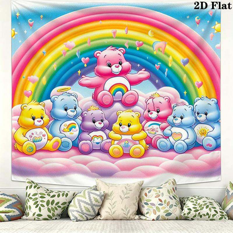 Cartoon Care bears Wall Tapestry Aesthetic Wall Hanging Printed Fabric Blanket Decorative Tapestries for Bedroom Living Room Home Decor