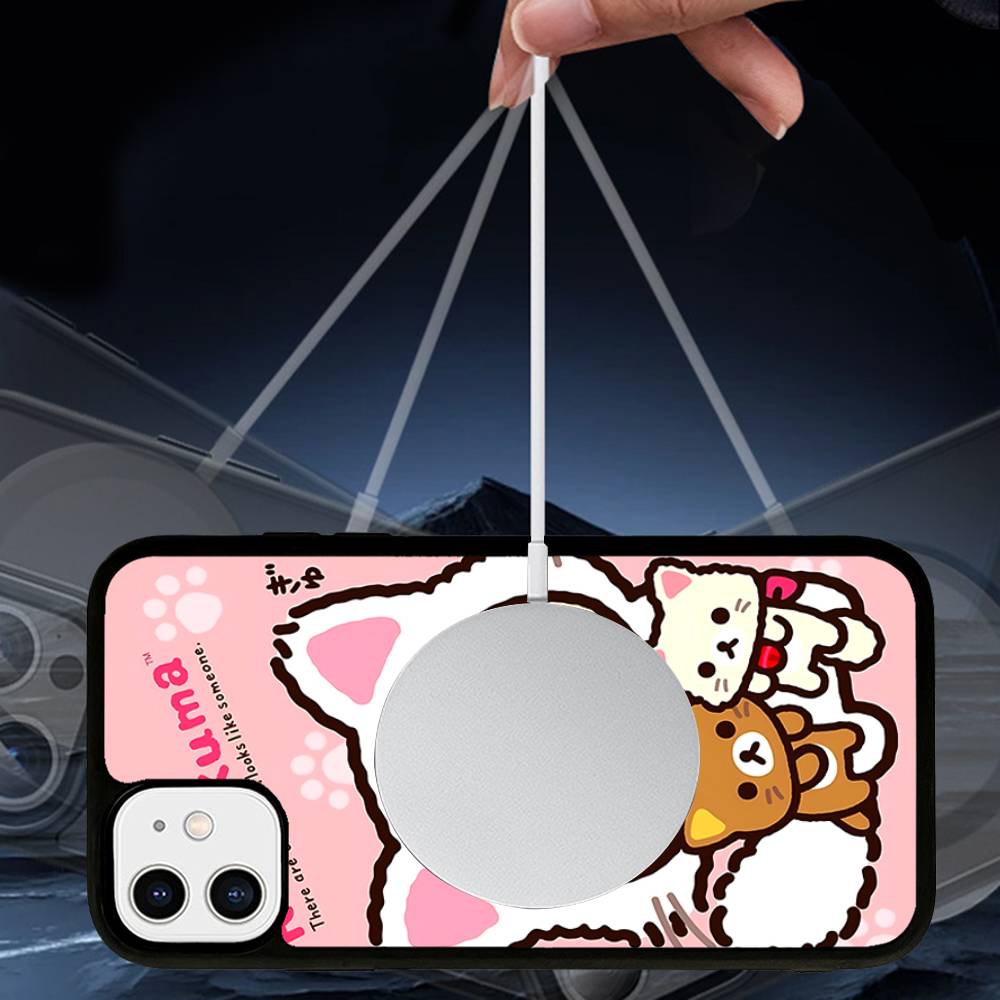 Cute Rilakkuma Bear Phone Case Magnetic Case For IPhone 16 14 13 12 11 15 Pro Max Plus For Magsafe Wireless Charge Cover