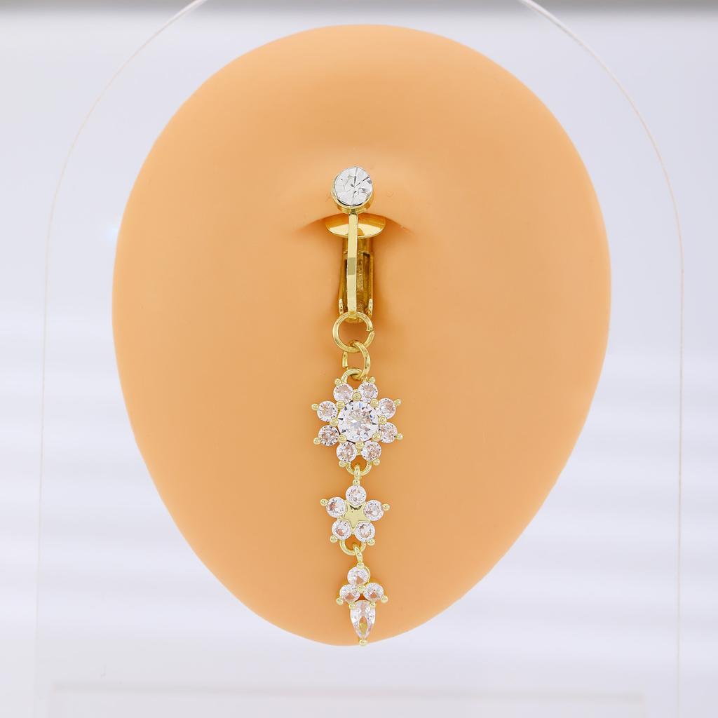 CZ Cross & Heart Belly Button Ring Set, Gold & Silver Tone Dangling Navel Piercing Jewelry