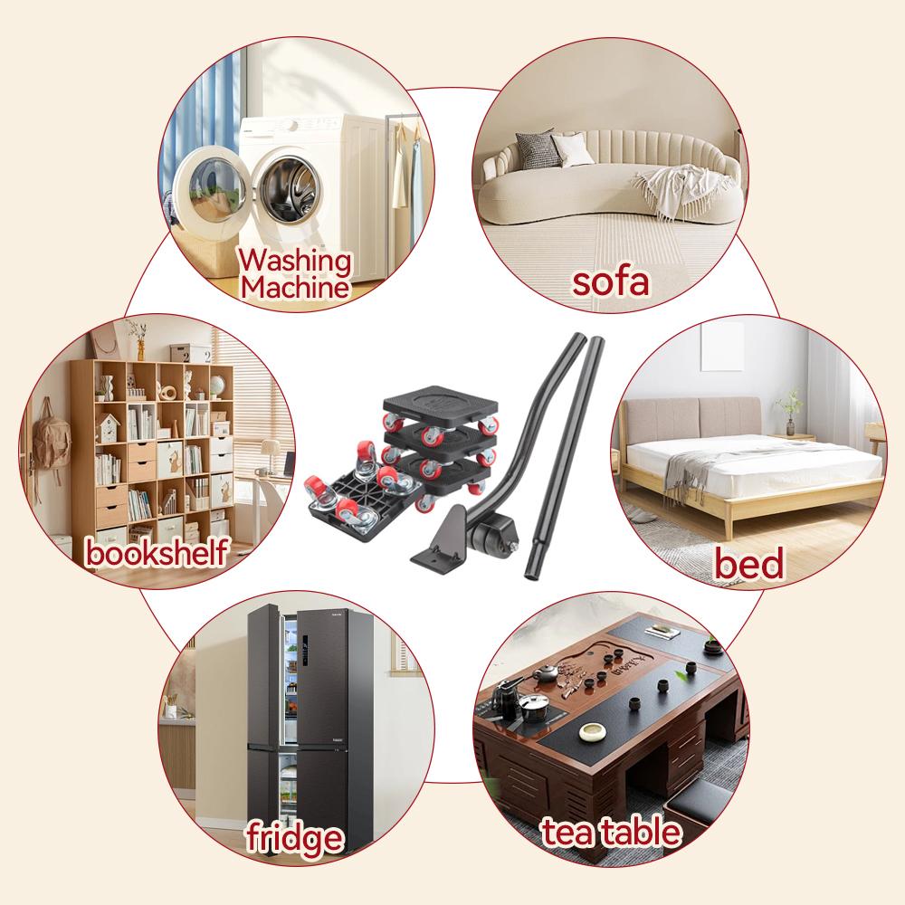 6Pcs Bearing 400kg Heavy Duty Furniture Lifter Transport Mover Lifter Slides Wheel Furniture Mover Tool Set Roller Bar Hand Tool