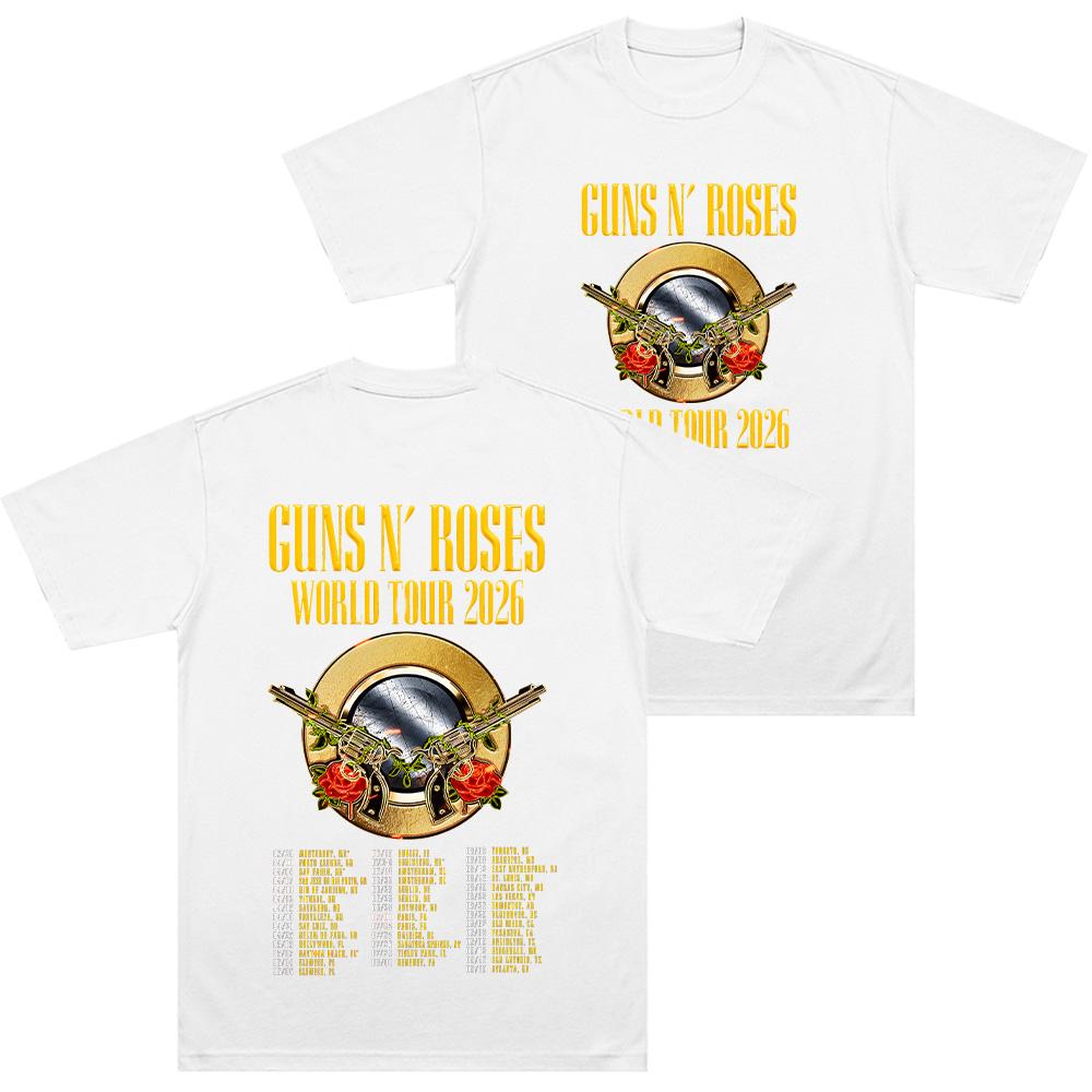 Guns N Roses World Tour 2026 T-shirts Rock Band Hip Hop Streetwear Double Spear Rose Graphic T Shirts Trendy Unisex 100%Cotton Tees summer Anime Tops