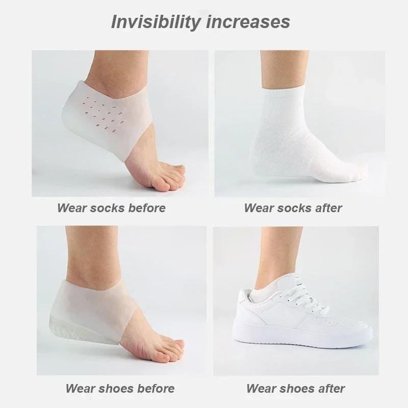 Invisible Height Increase Silicone Socks Gel Heel Pads Orthopedic Arch Support Heel Cushion Insoles Foot Massage Pad Unisex