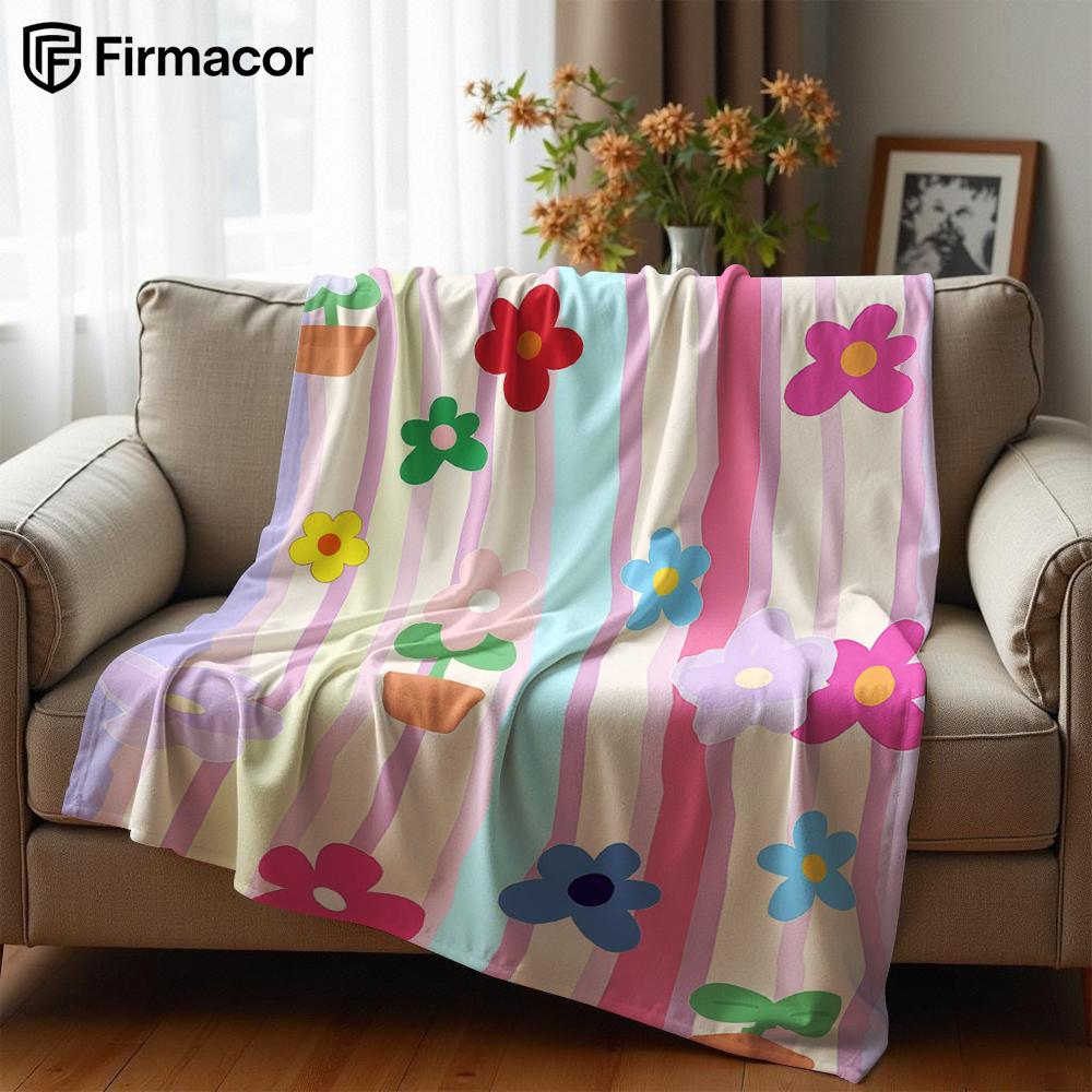 Stripe Flower Cartoon Anime Print Flannel Blanket Soft Warm Throw for Kids Bedroom Sofa Bed Christmas Office Car
