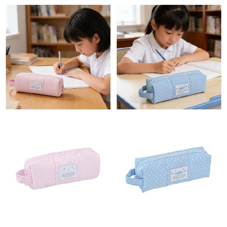 Dotted Print Pencil Bag High Capacity Cloth Pencil Case Multi Compartments Zippered Pen Storage Bag for Student Teen