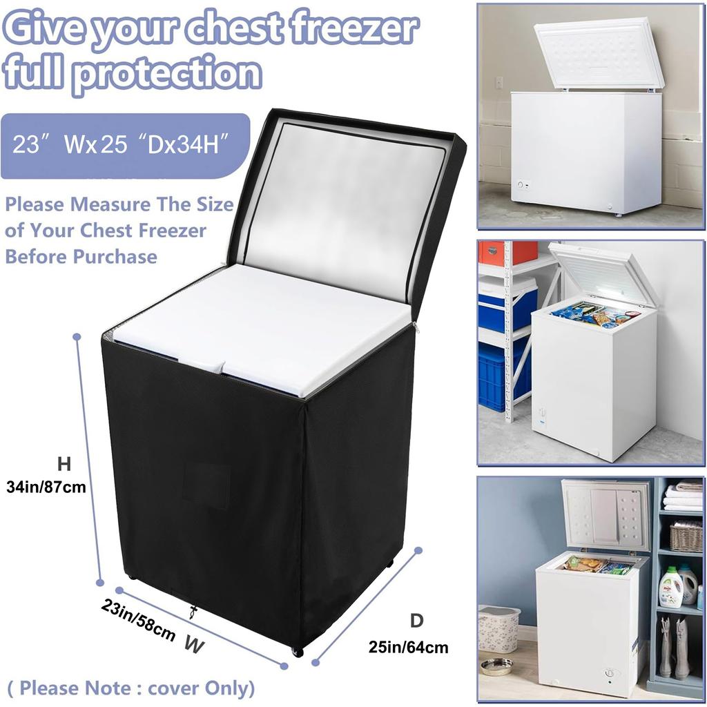 1pc Black Waterproof Upright Freezer Cover with Zipper, Made of Polyester Material, Outdoor Refrigerator Protective Cover