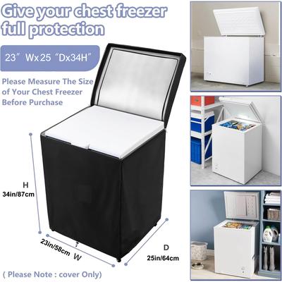 1pc Black Waterproof Upright Freezer Cover with Zipper, Made of Polyester Material, Outdoor Refrigerator Protective Cover