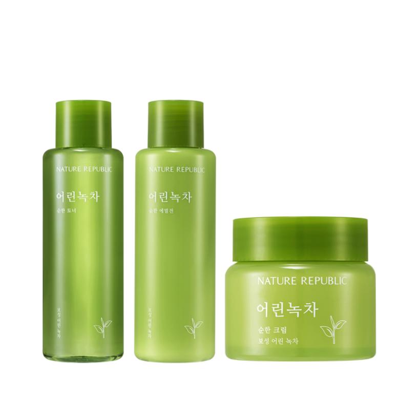 Nature Republic Łagodny Zestaw do Pielęgnacji Skóry z Zieloną Herbatą – Toner 150ml + Emulsja 150ml + Krem 55ml