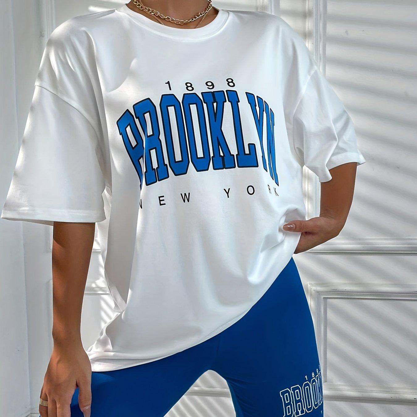 

Домашний комплект с буквенным принтом, повседневный топ с круглым вырезом с короткими рукавами и приятные для кожи шорты, женская одежда для дома и одежда для сна XL синий