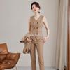 Khaki Professional Women's Three-Piece Suit Set - Commuter Style Formal Vest for Autumn/Winter