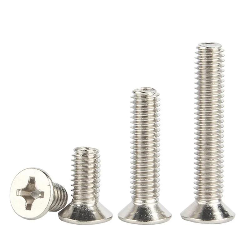 Vernickelter Kohlenstoffstahl Kreuzschlitz Flachsenkkopf M1 M1.2 M1.4 M1.6 M1.7 M2 M2.5 M3 M3.5 M4 M5 M6 Phillips Schrauben Bolzen