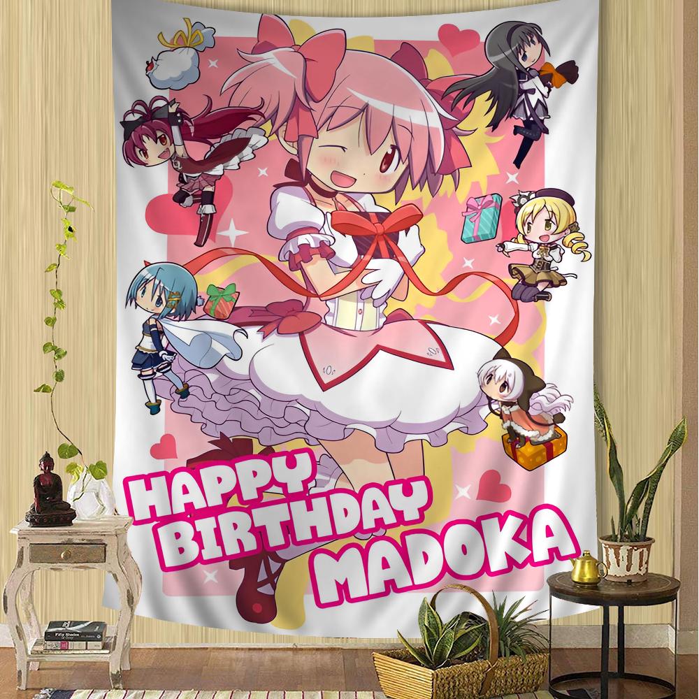 Kawaii Magical Girl Tapestry Flat Print Pink Hair Anime Girl Wall Hanging for Bedroom Dorm Aesthetic Manga Room Decor Art