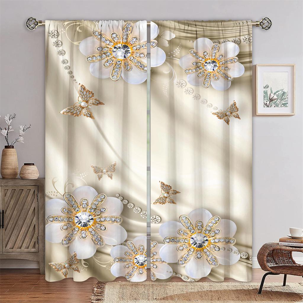 Luxury Romantic Diamond Flower Lady On Sale Window Curtains Drapes for Kids Bedroom Living Room Kitchen Door Home Decor 2Pieces