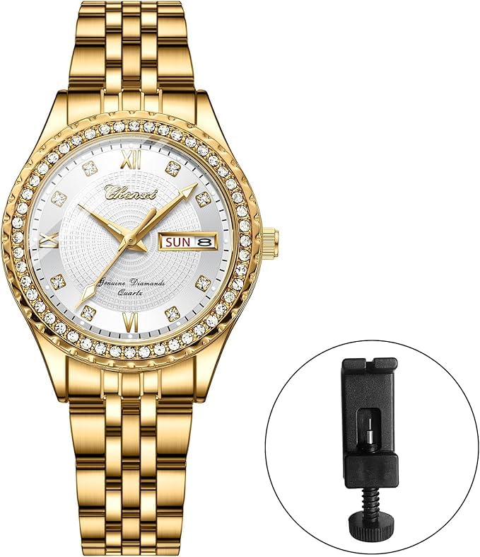 Paar Uhren Beliebt Stilvoll Gold Analog Anzeige Kalender Tag 3ATM Wasserdicht Quarz Freizeit Business Paar Mode Accessoire - Geburtstag