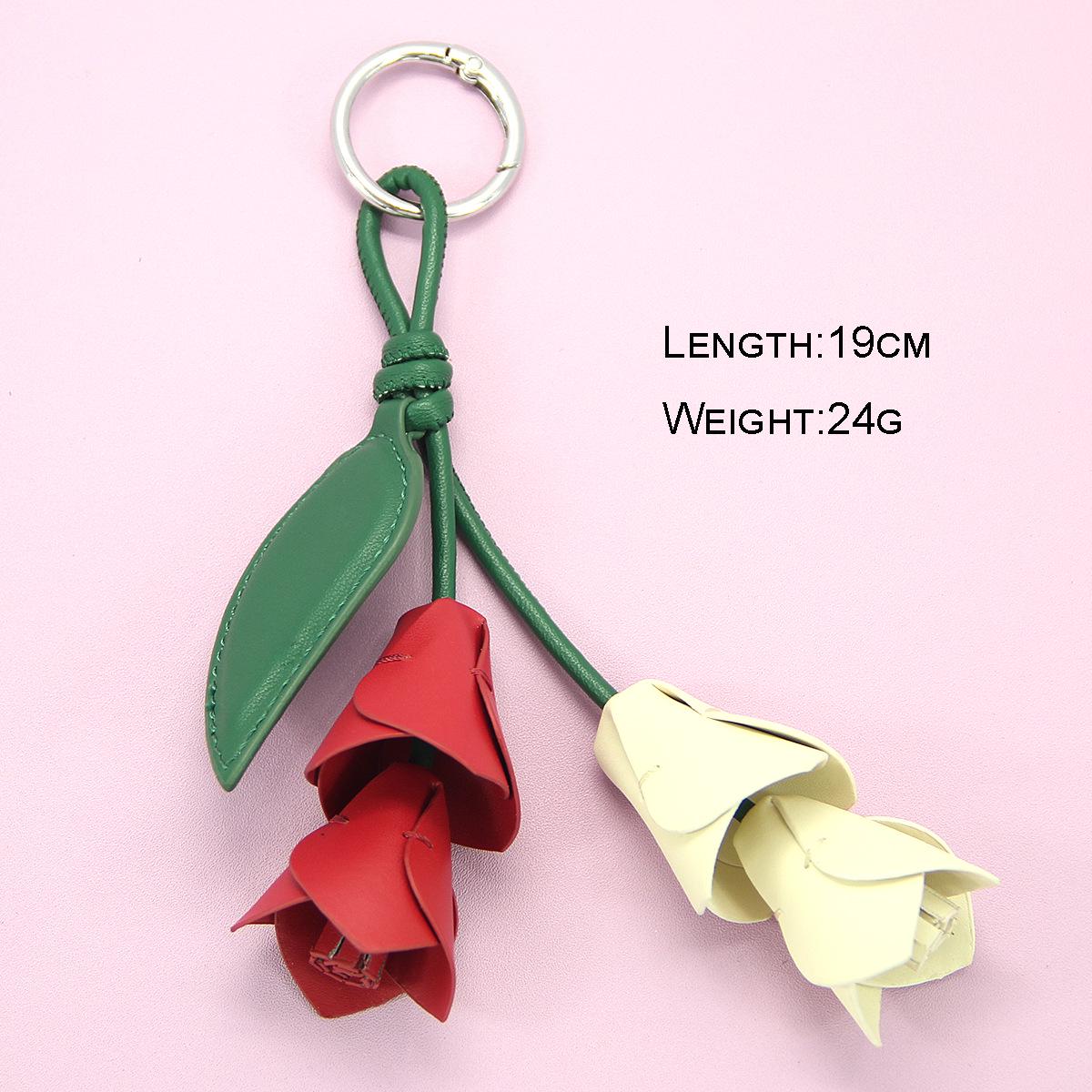 

Fresh Style Tulip Charm Leather Handbag with Flower Keychain and Lanyard Pendant красный/абрикосовый