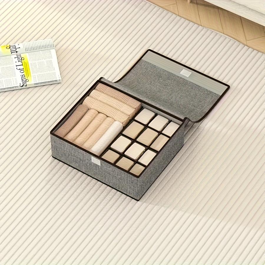 2-in-1 Foldable Fabric Storage Box with Lid, 13/17 Compartments, Beige/Grey Drawer Organizer for Bras, Socks, Ties, Space-Saving Closet Organizer