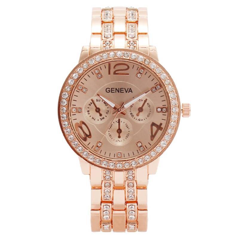 Fashion Womens Quartz Watch With Diamond Accents 24h Calendar Waterproof For Gift