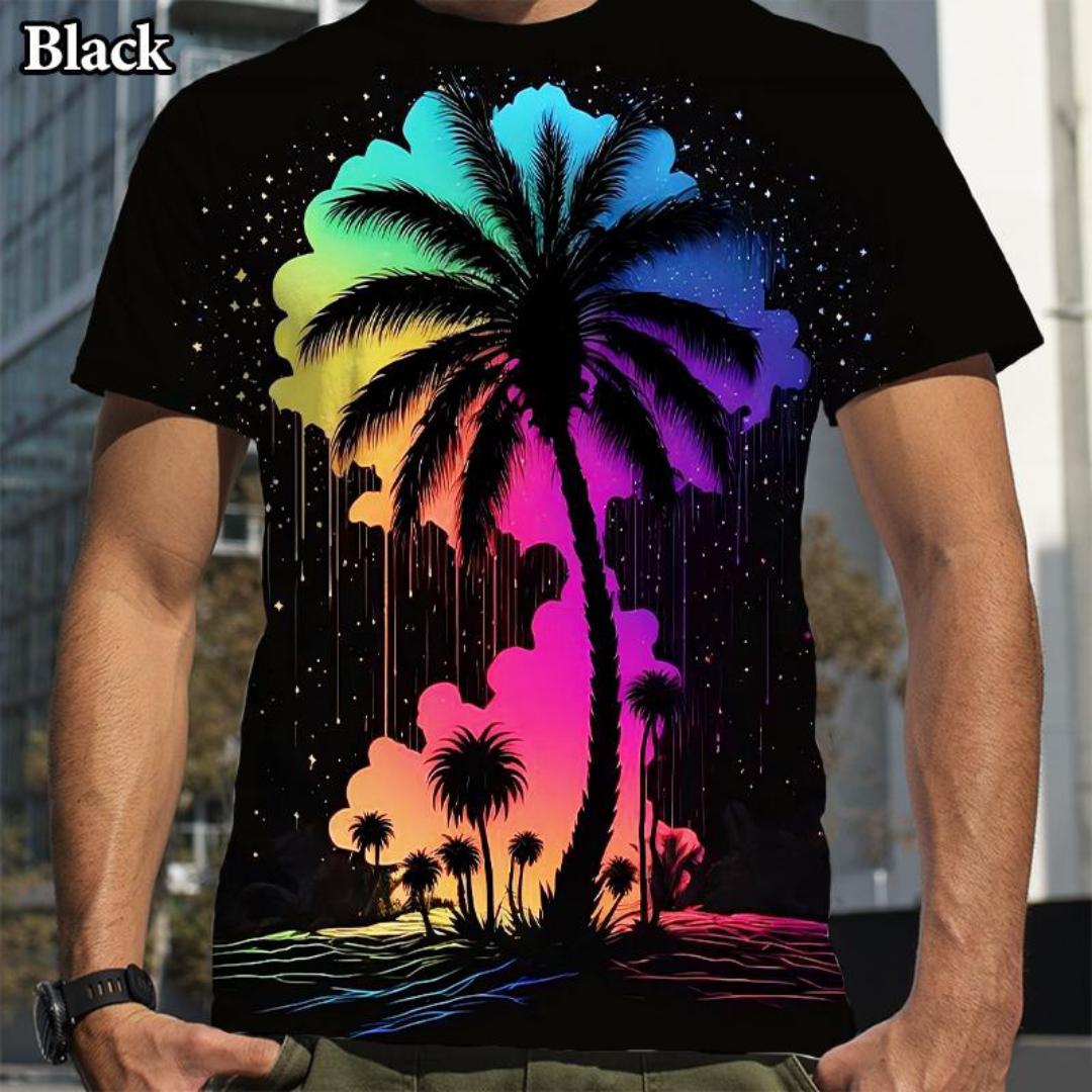

Palm Tree Pattern Printed 3D Short-Sleeve Breathable T Shirt Men s and Women s Casual Fashion Tee XXXL небо синє кольору