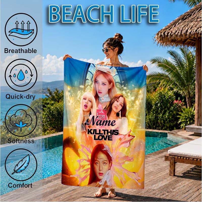 Custom Name Kpop Group Fashion Beach Towel Microfiber Beach Towel, Lightweight and Quick-Dry, for Summer Travel, Swimming Pool Gift