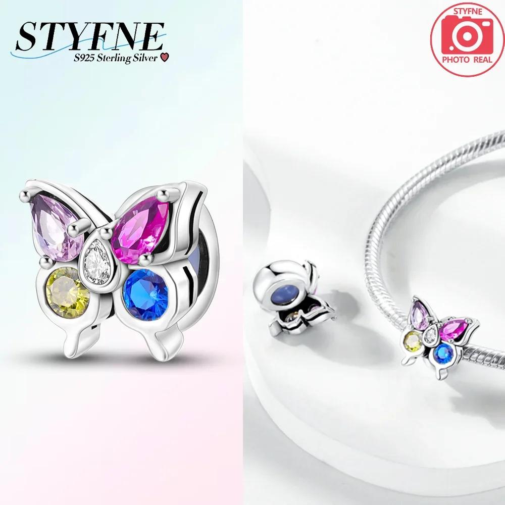 Charms Copper Butterfly Series Zircon Colorful Butterfly Beaded Pendant Fit Original Bracelet Diy Jewelry Making For Women