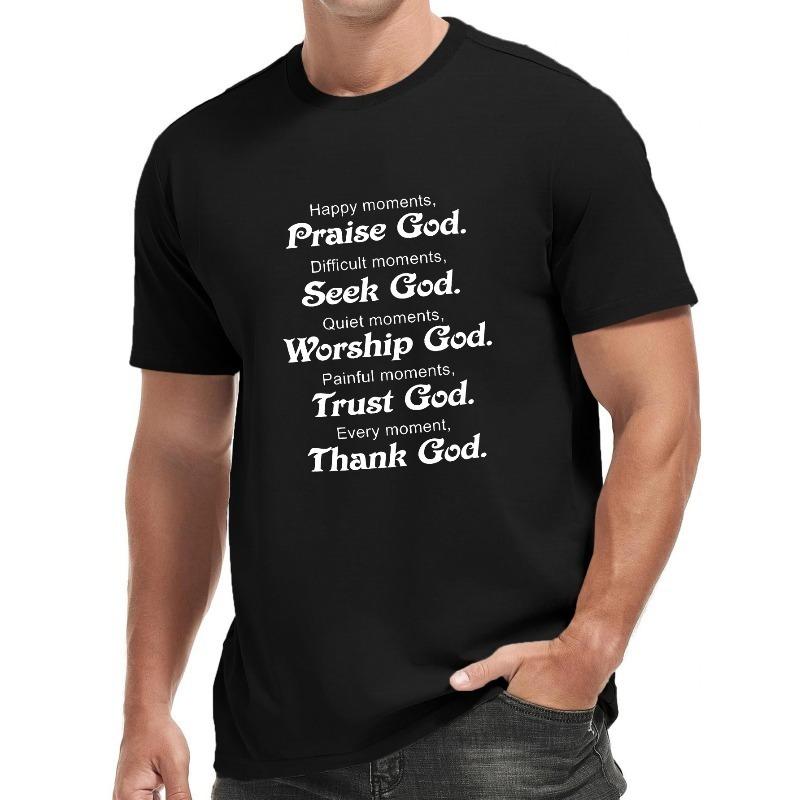 

Happy Moments Praise God Print Men s Round Neck Short Sleeve Tee Fashion Regular Fit T-Shirt Top For Spring Summer Holiday Leisure Vacation 4XL чорний