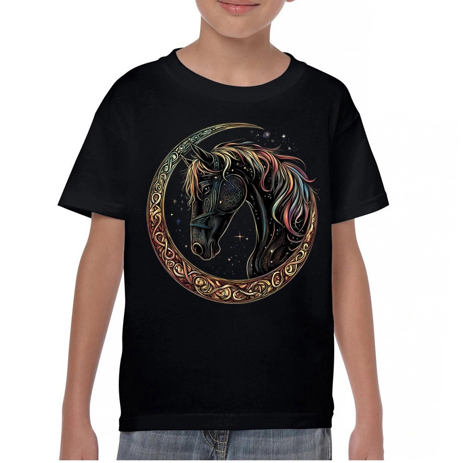 Celtic Moon Horse Youth kids boys T-Shirt North Mystical Spiritual Nordic Cosmic Kids 100