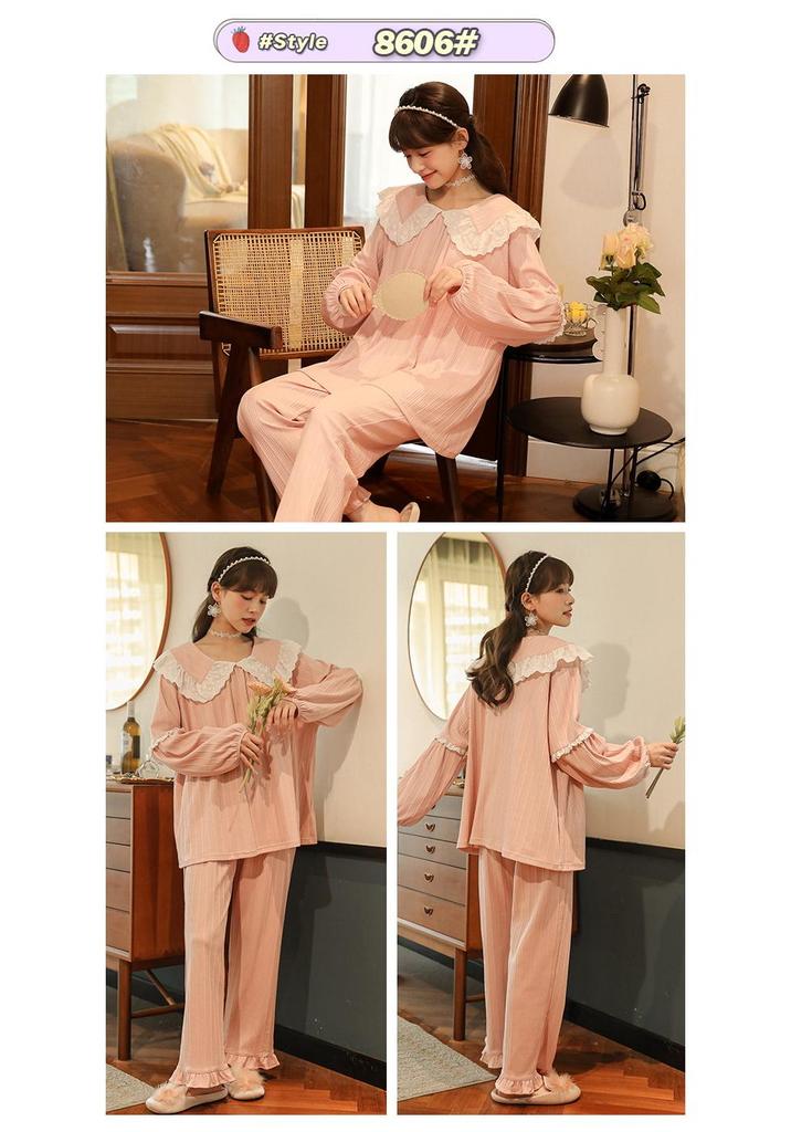 Tiruxin Women's Ribbed Long Sleeve Pajama Set - Retro Princess Court Style