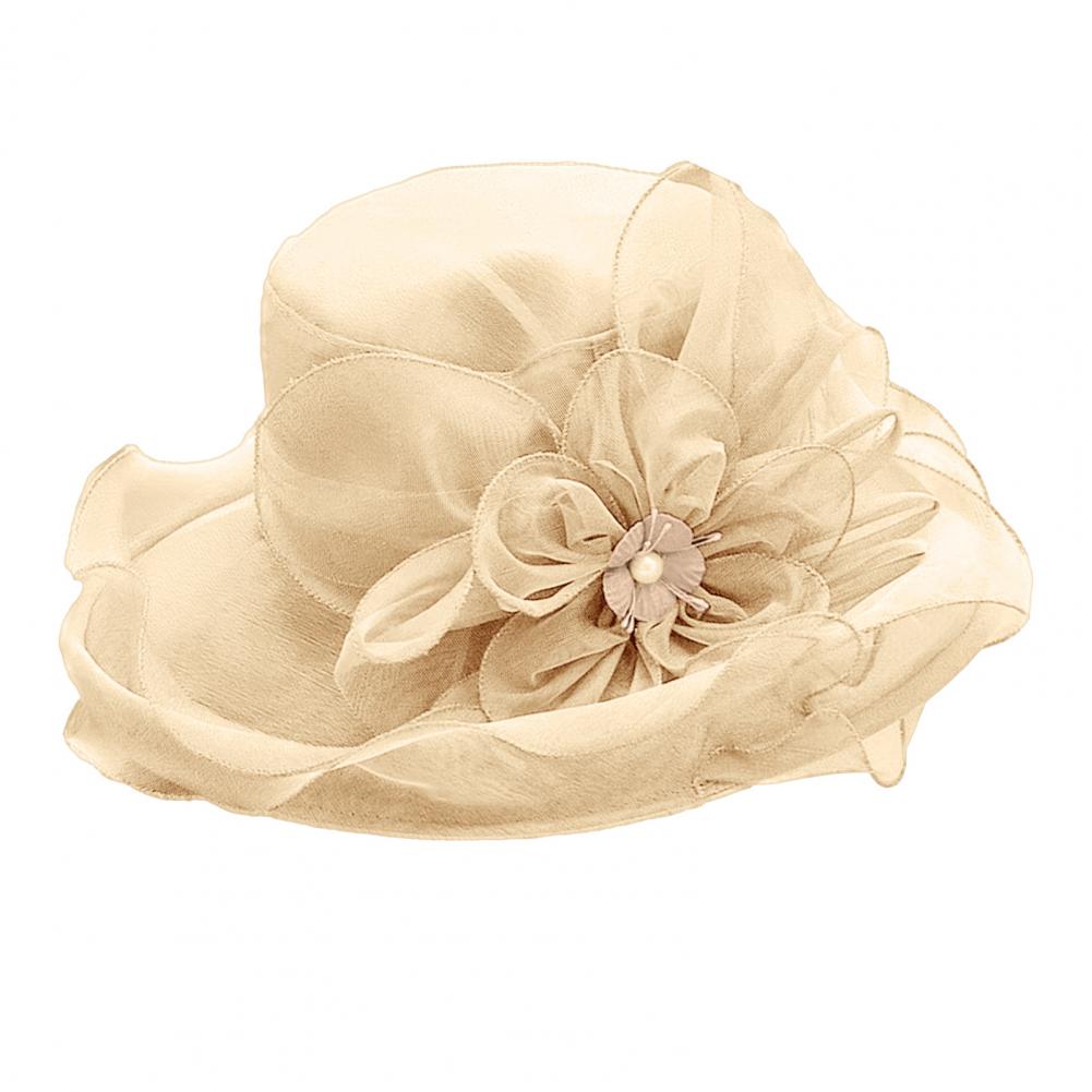 Fashion Hat Women Top Hat Elegant Organza Flower Wide Brim Sun Hat for Women Retro Style Party Banquet Accessory Foldable Beach