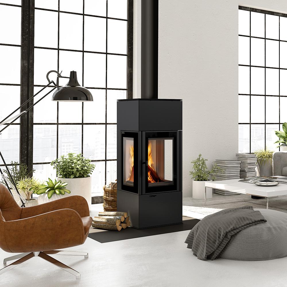 Freestanding Fireplace Stove KRATKI THOR VIEW 8kW Ø150 External Chimney Set