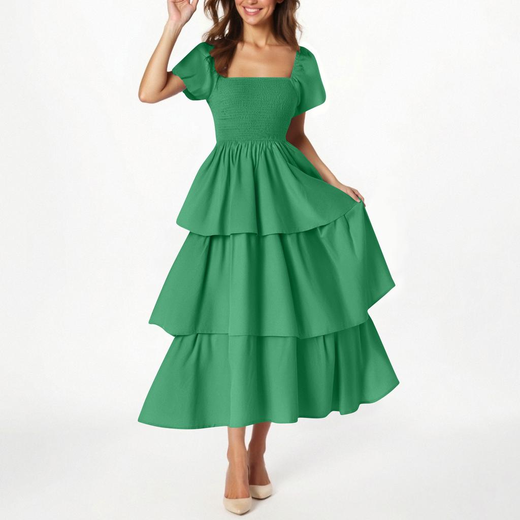 Women's Fashion Color Short Sleeve Dress