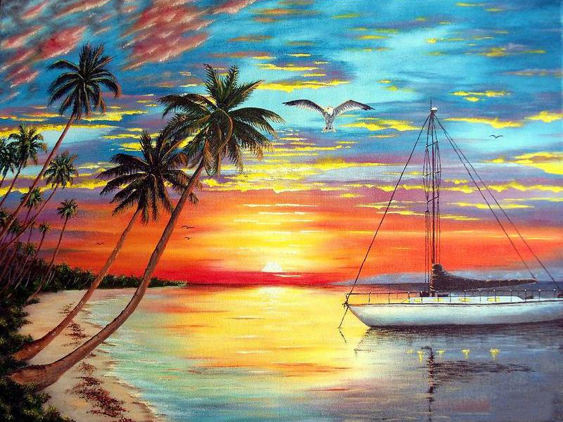 

Diy 5d полная алмазная живопись пейзаж вышивка квадратная круглая дрель закат пляж кокосовая пальма мозаика вышивка крестиком искусство хобби подарок Full Round 20x30CM