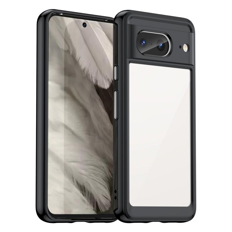 

For Google Pixel 8 Back Cover WANLONFENG XC Series TPU Acrylic Phone Case with Tempered Glass Film Transparent Blue