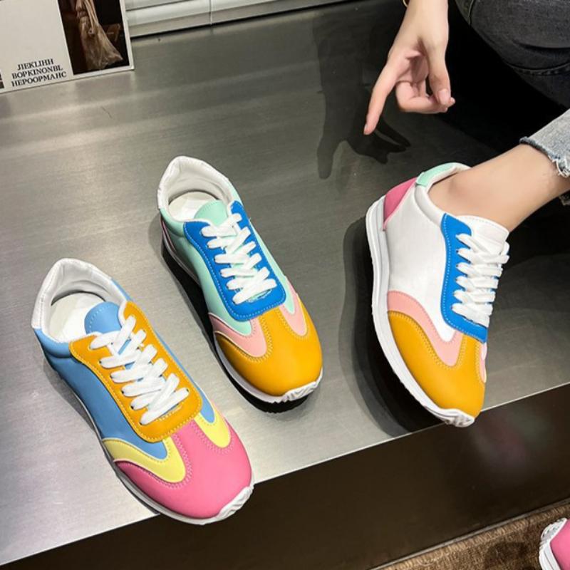 Women's Shoes, Women's Sneakers, Student Shoes, White Shoes, Low-top Round-toe Lace-up Casual Shoes