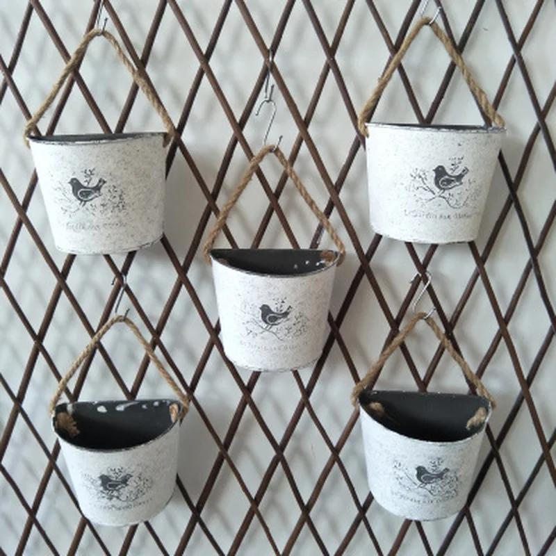 1Pcs Wall Hanging Flower Vase Pot Wall Flower Basket Rural Garden Home Decoration Flowers Decor