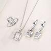 925 Sterling Silver Multicolor Square Zircon Necklace Earrings Ring Set Birthday Party Anniversary Set Gift