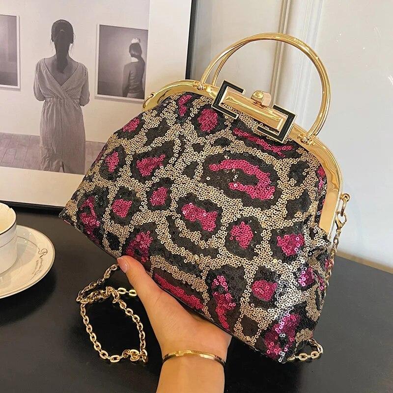 Pochette Donna Arancione Con Paillettes – Borsa Da Sera A Tracolla Per Feste E Matrimoni