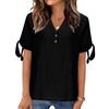 Womens V Neck Short Sleeve Blouse with Button and Tie Sleeve Casual Loose Fit Top for Daily Wear Office School