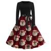 Women's Fashion Round Casual Slim Fit Christmas Print Large Swing Long Sleeve Dress
