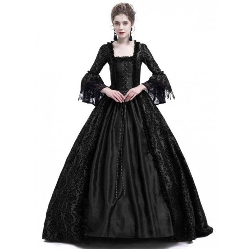 S-5Xl Large Size High-End Court Dress with Lace Splicing and Large Hem Skirt, Vintage Medieval Renaissance Dress