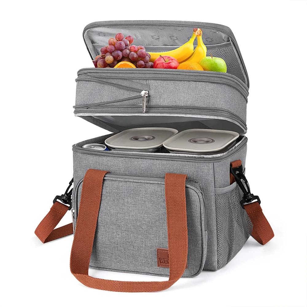 Expandable Insulated Large Lunch Box Double Deck Heavy Duty Picnic Bags Leakproof Cooler Bags Camping Hiking Cooking Supplies