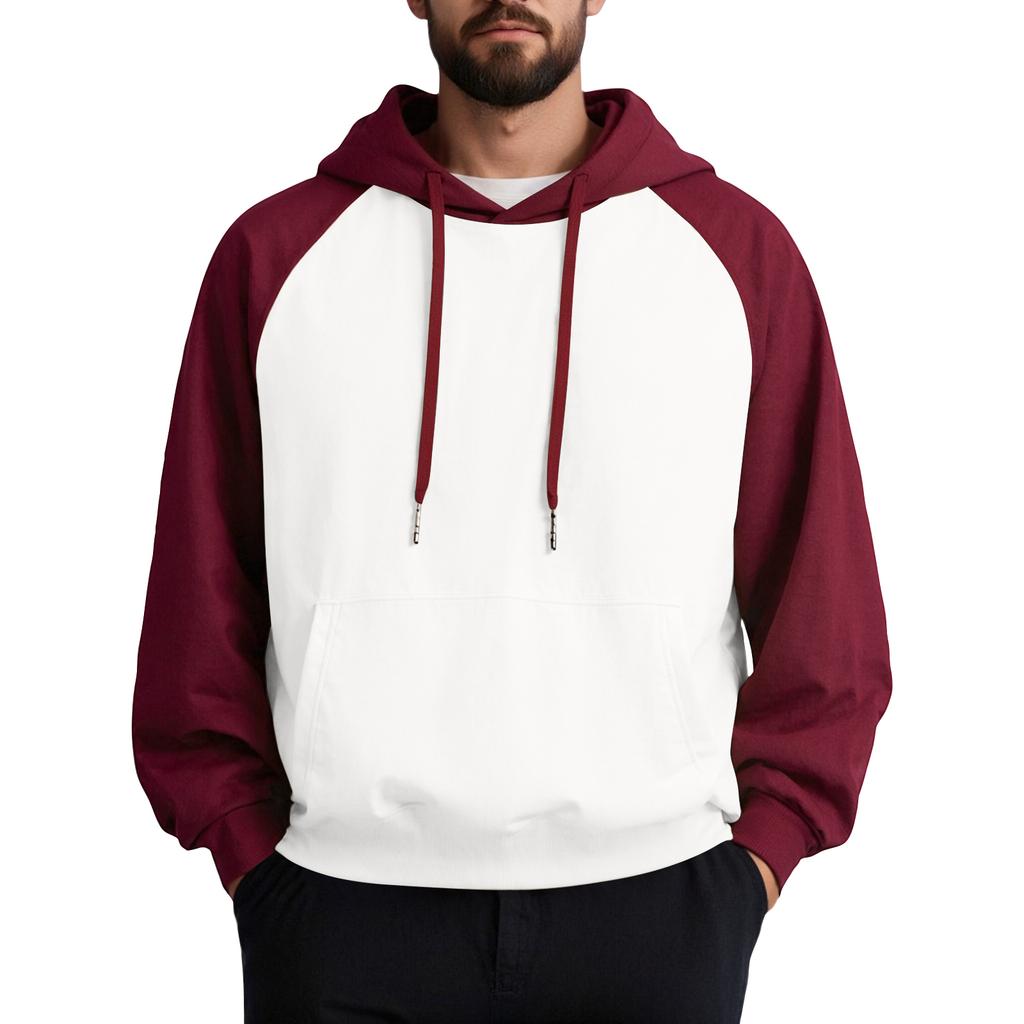 Unisex Casual Drawstring Hoodies Colorblock Raglan Sleeve Sweatshirts