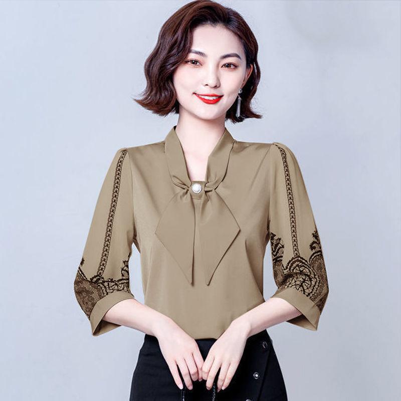 Women's Shirt Top Bow Loose Base Shirt Chiffon Shirt