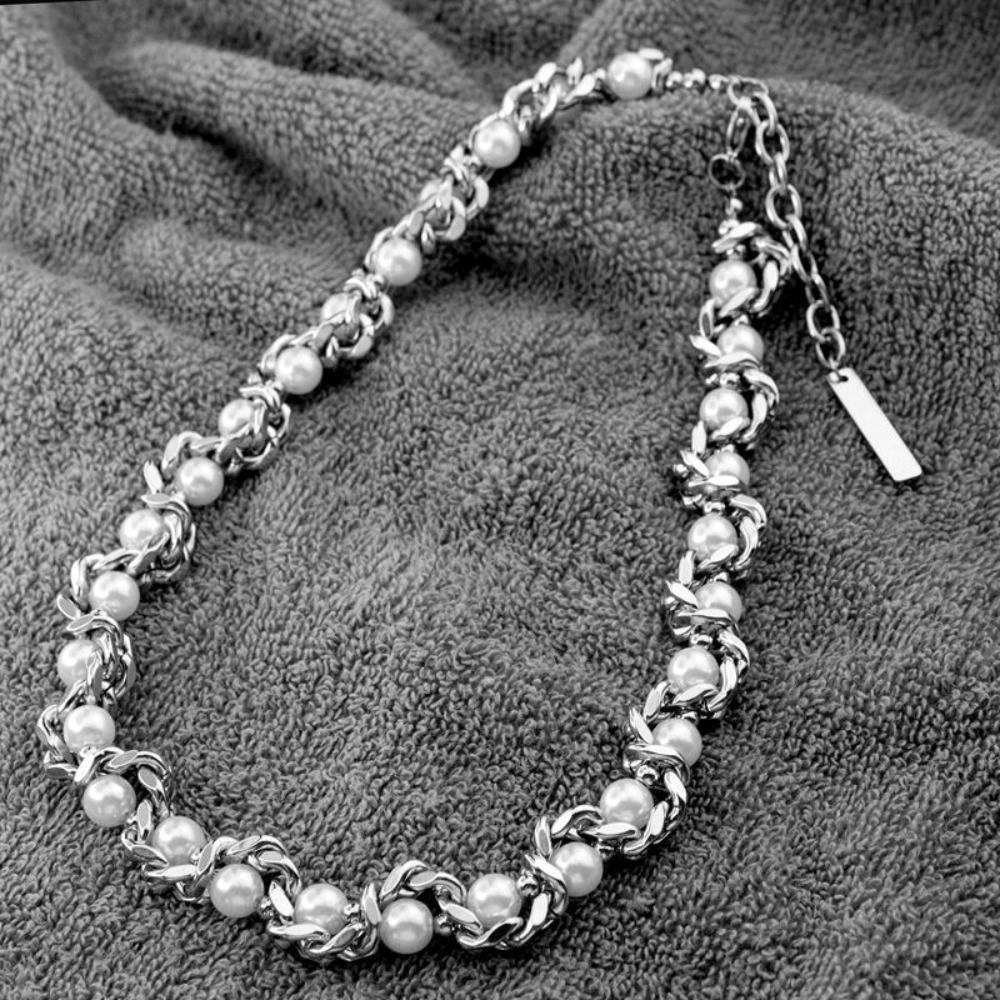 Personalized Pearl Necklace Punk Stainless Steel Necklace Unique Choker Men  Women