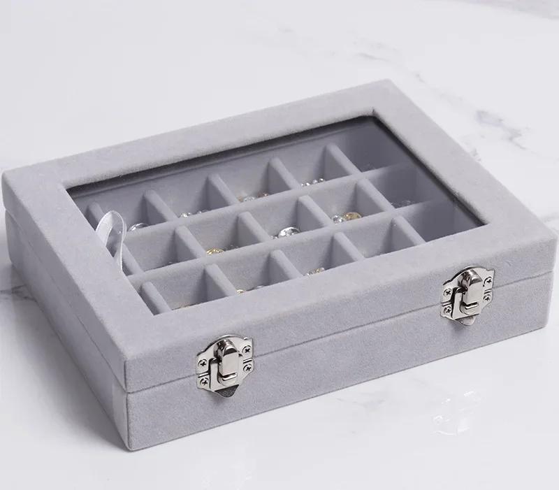 

Коробка для хранения ювелирных изделий с 24 ячейками, портативная бархатная коробка-витрина для колец и ювелирных изделий, поднос, коробка для хранения косметики серый