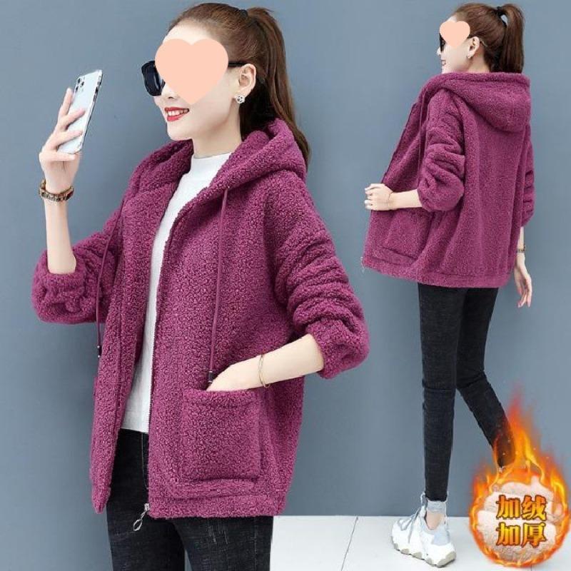 Mom's lamb fleece sweater women's fleece thickened autumn and winter new loose zipper cardigan teddy fleece jacket