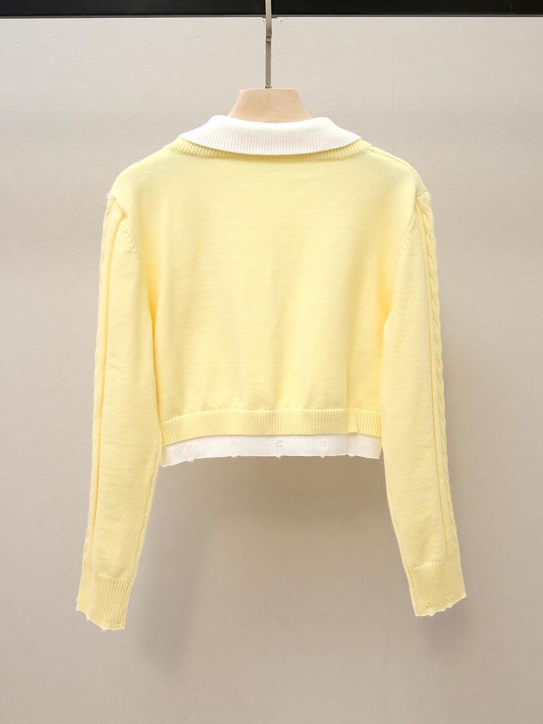 Autumn Sweet Style Two-Piece Knit Sweater with Turn-Down Collar
